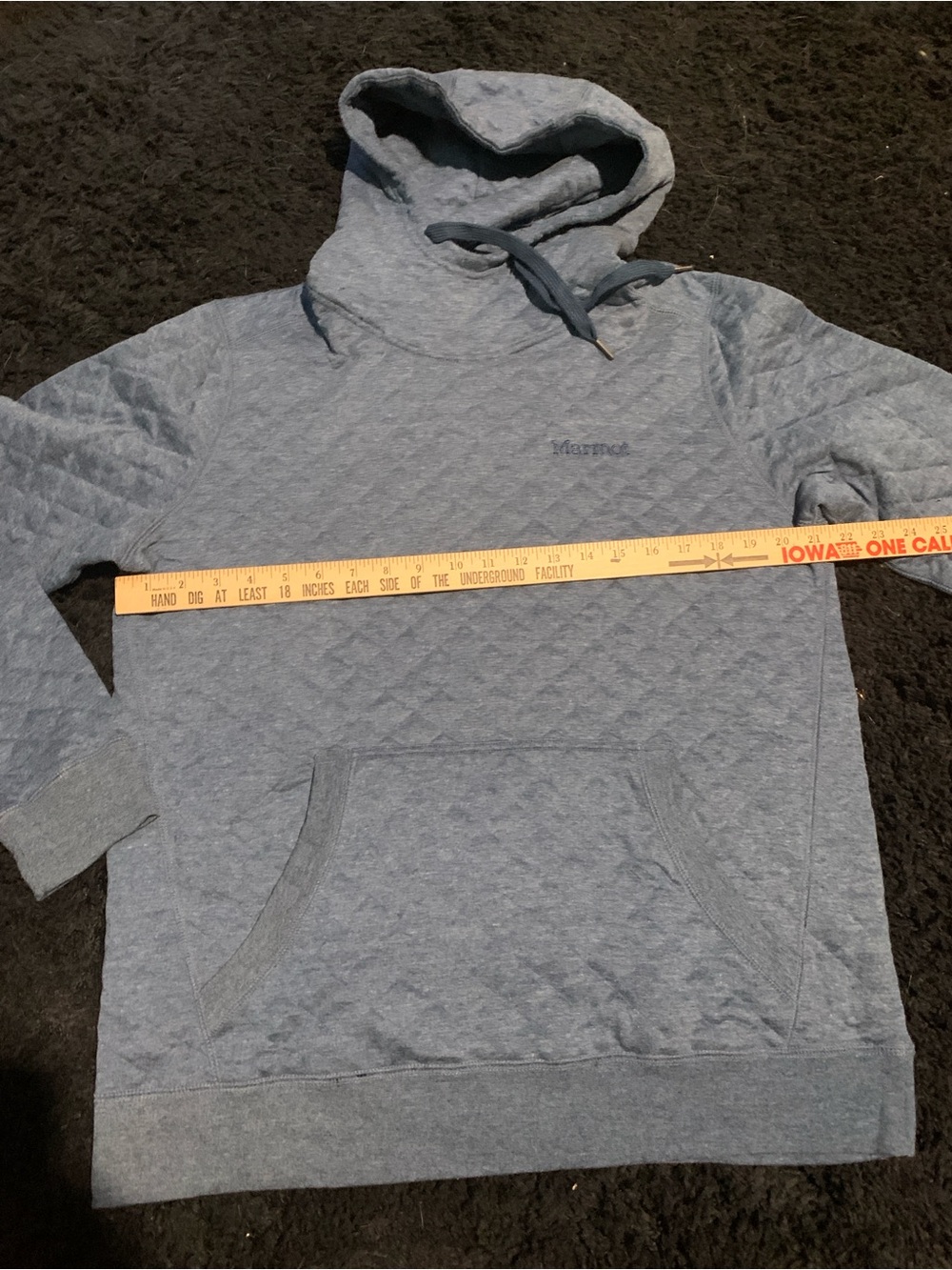 Marmot Men's Quilted Blue Pullover Hoodie with Drawstring - Picture 7 of 7